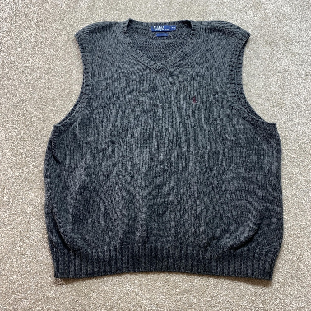 Polo Ralph Lauren Sweater Vest Mens XXL Gray 100% Cotton V-Neck Pony Logo
